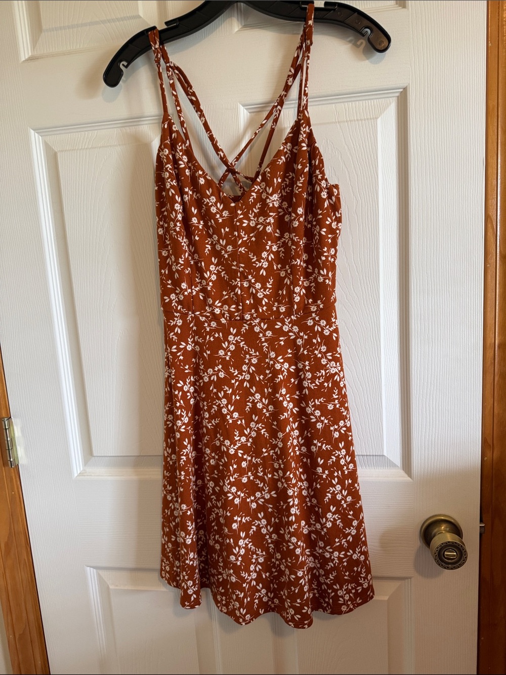 nine britton Rust-White Floral Spaghetti-Strap Mini Dress
